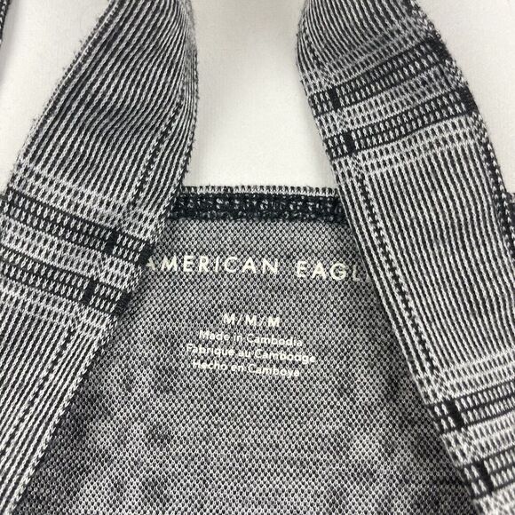 American Eagle Gray Plaid Tank Crop Top Square Neck Wide Strap Sz M - Picture 2 of 4